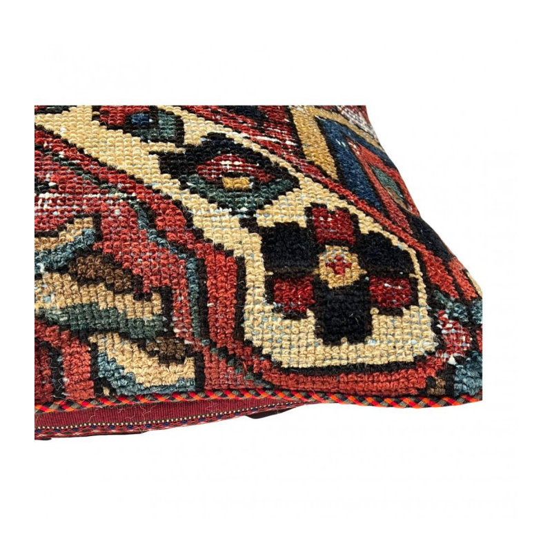 Wool Square Pillow Cover & Insert, Red/Black Geometic