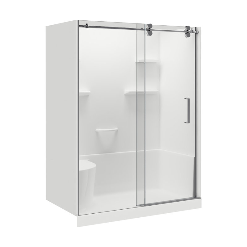 Ensemble de douche rectangulaire L 76 po x l 60 po x H 32 po Carlyn avec siège et tablettes intégrés, Droite, Chrome