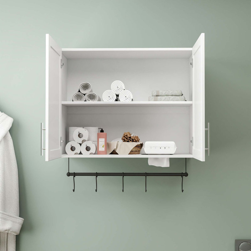 Bathroom Wall Cabinet With Adjustable Shelf Towel Bar And 5 Hooks For Storage In Bathroom Kitchen And Home