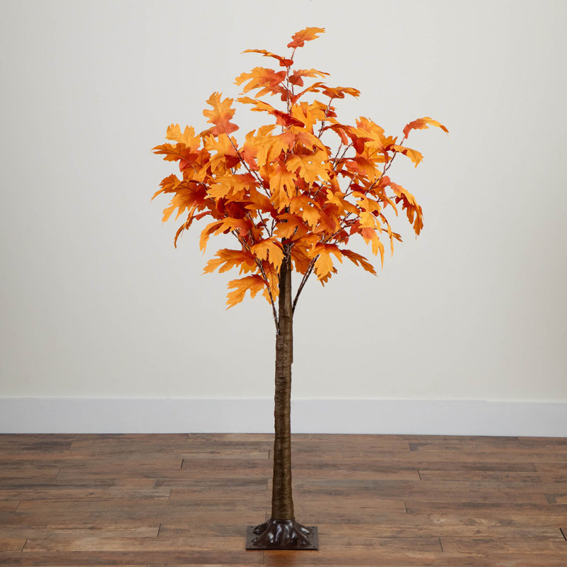 Pre-Lit Autumn Maple Artificial Fall Tree With 660 Warm White LED Lights, 60" H x 32" W x 32" D