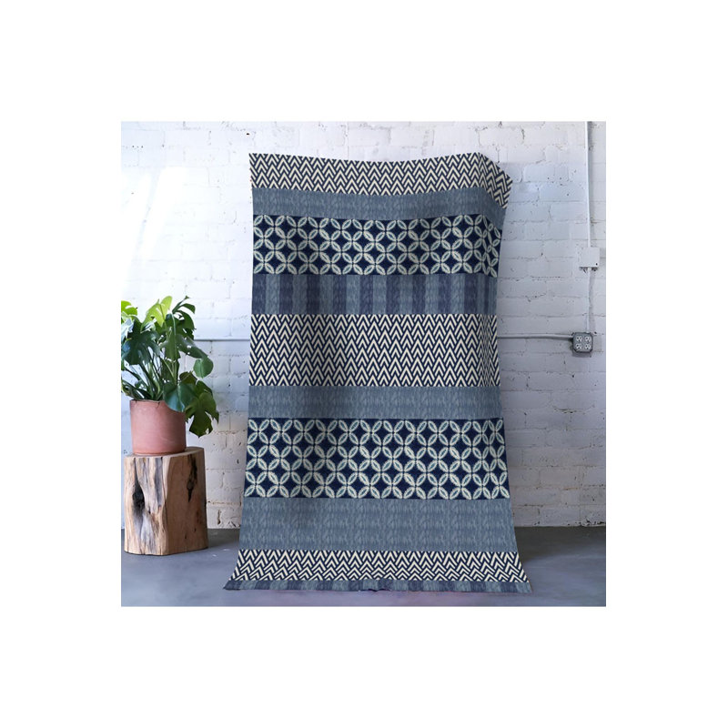 Tapis décoratif bleu à motif géométrique moderne lavable à la machine, Sous-tapis rectangulaire de 3 pi 3 po x 4 pi 11 po