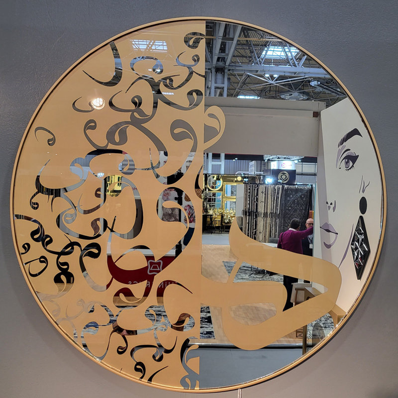 Round Framed Wall Mounted Accent Mirror in Gold, Gold, 65cm H x 65cm W