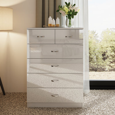Brendle 6 Drawer Chest Of Drawers: 70cm Wide - High Gloss Front with Chrome Handles, Scratch Resistant.