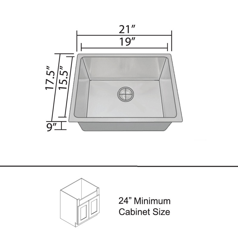 21'' L Single Bowl Stainless Steel Kitchen Sink