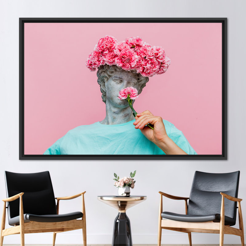 Carnations 3D Canvas, Antique Bust Of Male With Carnations Bouquet In A Hat Printed, Floral Art Canvas, Modern Canvas Poster,