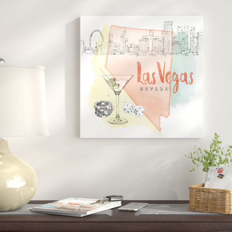 Impression sur toile tendue, "US Cities Series: Las Vegas, Nevada (Martini, Dice & Chips)", H 18 po x l 18 po x P 1,5 po