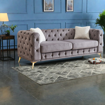 Compression Sofas, 82.5 Inch Velvet Chesterfield Modern Couch For Home