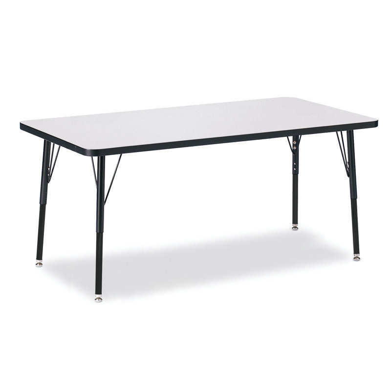 Table rectangulaire Berries, Pieds standards pour adultes 24 po - 31 po, Gris et noir, 30 po x 60 po