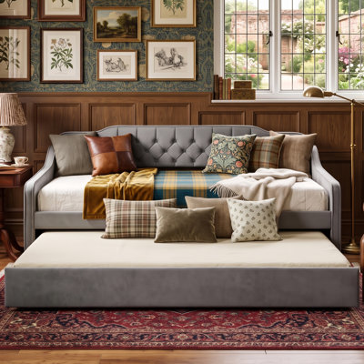 Smart Storage Daybeds Upholstered Velvet Daybed with Trundle Bed