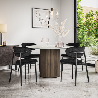 Arlo Marble Table Top W Oak Legs Myla Linen Dining Chair Grey