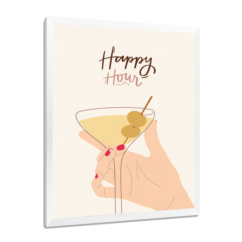 Happy Hour Martini - Art mural cocktails, Cadre photo blanc, H 40 po x l 30 po