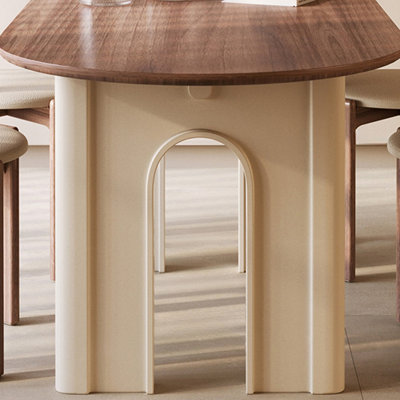 Cream style all solid wood oval dining table set