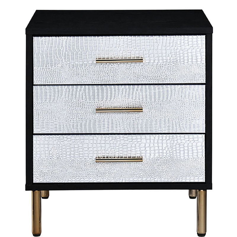 Glamour 3 table de chevet en noir, argent, or - solution de rangement de chevet argent et avec amplement de tiroirs chambre à coucher