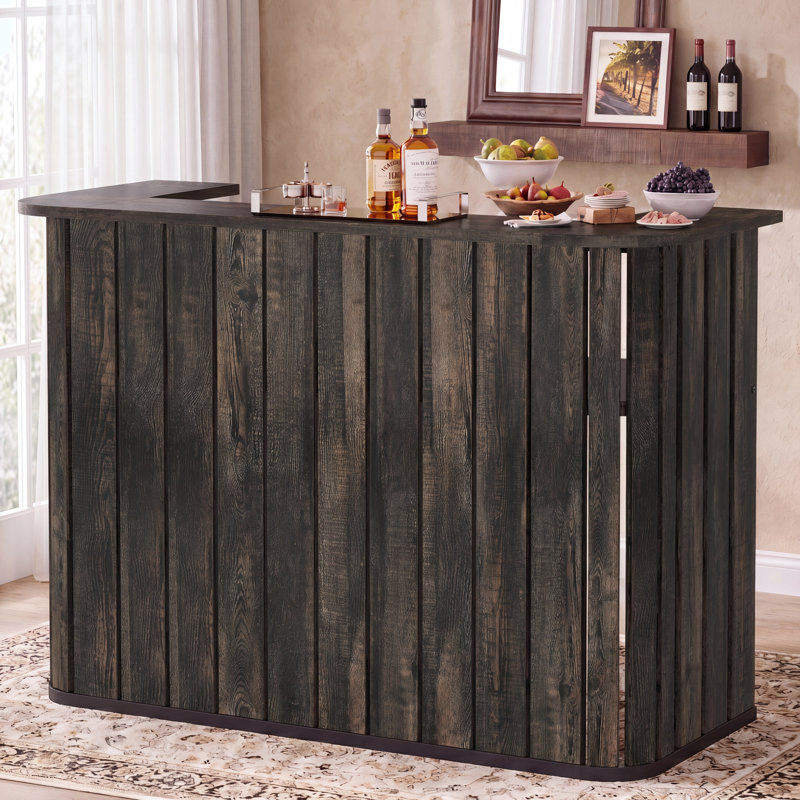 63-Inch Home Bar Unit Wine Bar Table for Home Pub, Bistro, Rustic Brown, Dark Gray