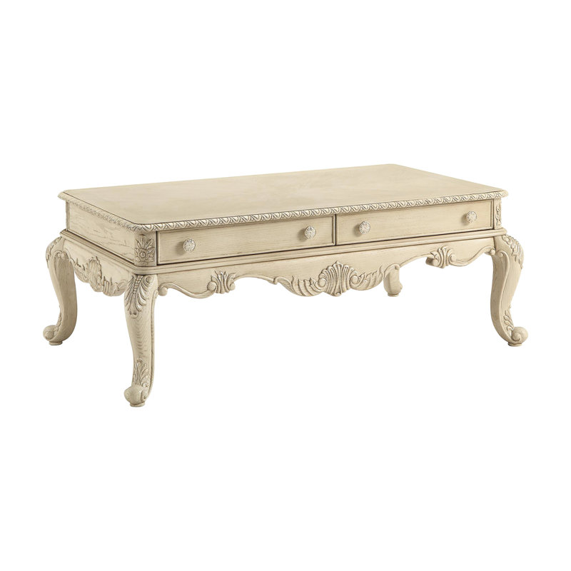 Table basse rectangulaire antique blanche avec 2 tiroirs, pieds, arrêt, rangement pour outils de barbecue