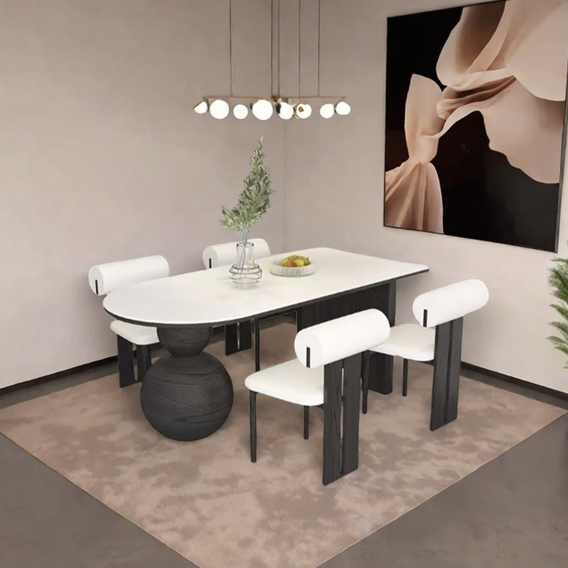 Ensemble de table de salle à manger en bois massif fritté, Blanc, H 29,53 po x L 62,99 po x l 31,5 po