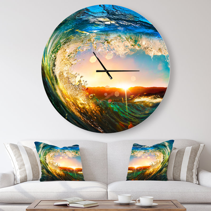 Horloge murale moderne colorée «Ocean Waves Falling Down», Surdimensionné