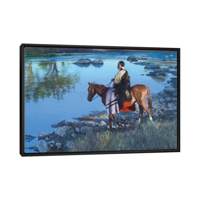 « Cool Water Crossing » par David Edward Kucera, reproduction d’art, H 32 po x l 48 po x 1,5 po, Toile avec cadre noir