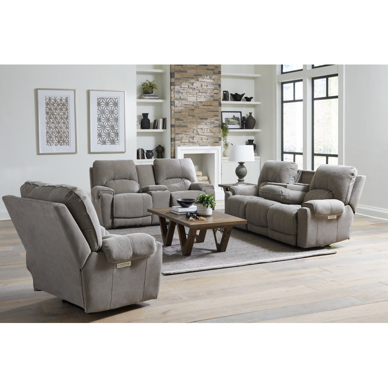 Demps Triple Power Sofa w/ Zero Gravity and Drop Down Table, Tan