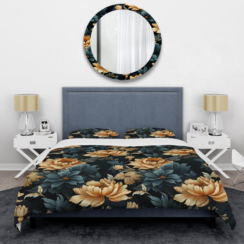 Vintage Yellow Damask Nostalgia - Ensemble de housse de couette damassé, Housse de couette simple + 1 taie décorative stan