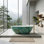 Baignoire de trempage autoportante 65 po en jade vert et blanc 65 po - Luxueuse baignoire à texture de marbre