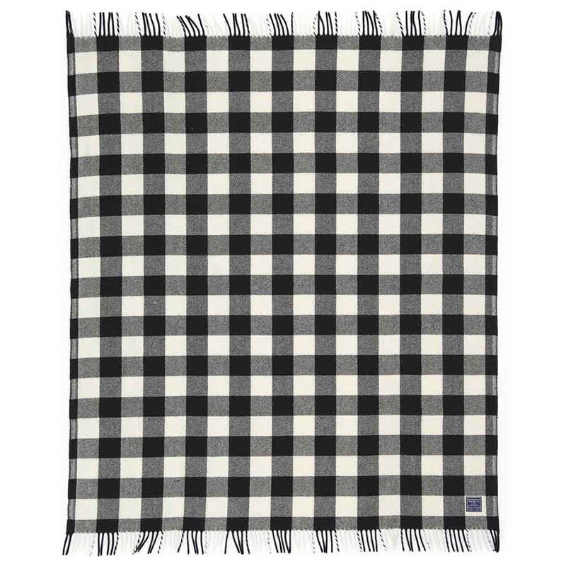 Buffalo Check Wool Throw Blanket, White/Black/Gray