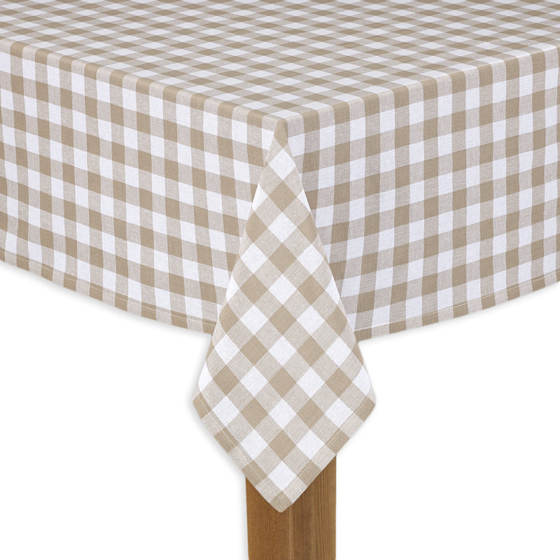 Andreas Gingham 100% Cotton Square/Oval Tablecloth, Sand, 60" W x 120" L