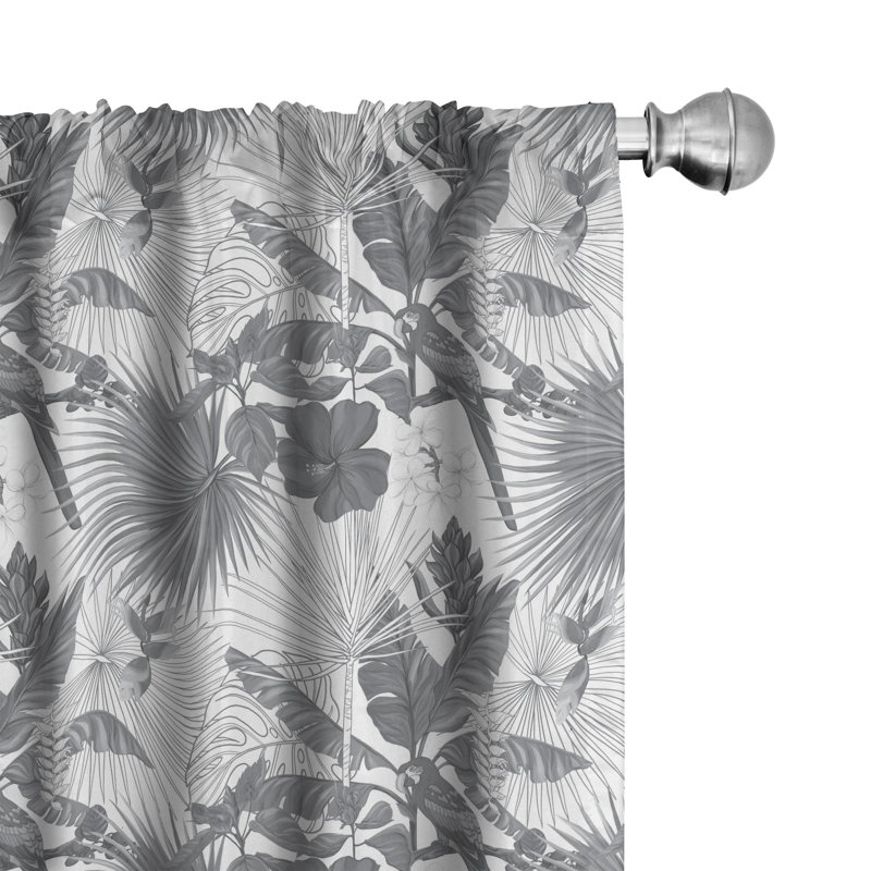 Hawaii Greyscale Exotic Jungle Floral Semi-Sheer Rod Pocket Sliding Panels, 28" x 63"