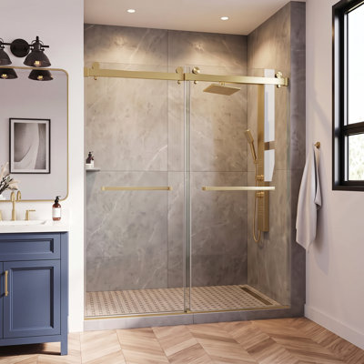 56"-61" W X 79" H Frameless Double Sliding Shower Door in Shatter-Resistant Film with 3/8" (10mm) Tempered Glass and Quiet Rollers