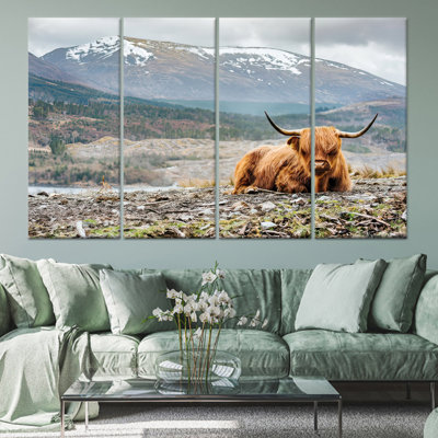 Printed Highland Cow Canvas Art: Elegant Farmhouse Decor, Tempered Glass Option,4P Wrapped Canvas