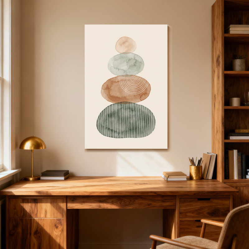 «Abstract Stacked Stones», art abstrait à l'aquarelle, H 18 po x l 12 po