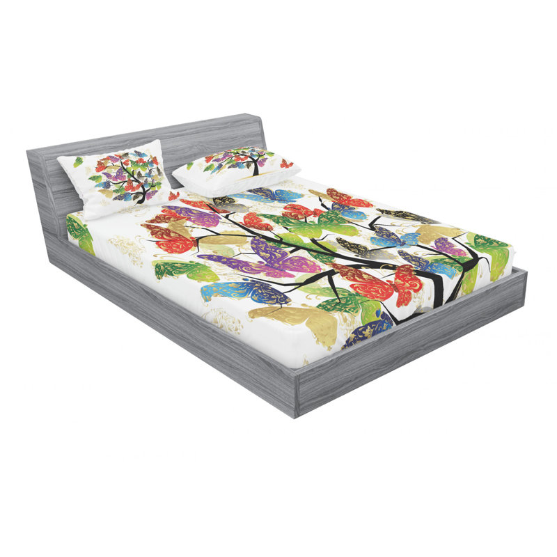 Microfiber Floral Sheet Set, Full/Double Sheet Set with Fitted Sheet