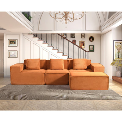Canapé modulaire convertible en velours côtelé avec repose-pieds et coussins, canapé-lit modulaire en L pour meubles de salon