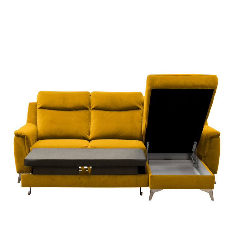 Izola 3 Seater Velvet Sofa Bed, Yellow, Right Hand Facing
