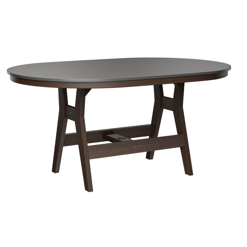 Harbor Outdoor Oval Bar Table, Hammered Top Stainless, 38.87" H x 64" W x 44" D, Brazilian Walnut