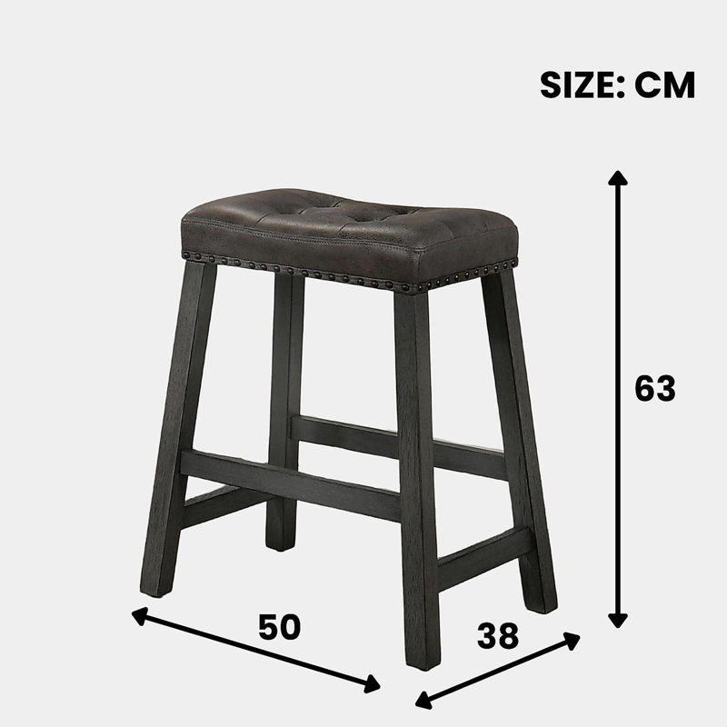 Tabouret de bar 25 po en bois avec siège en cuir, tabouret de comptoir sans dossier (gris antique, ensemble de 2)