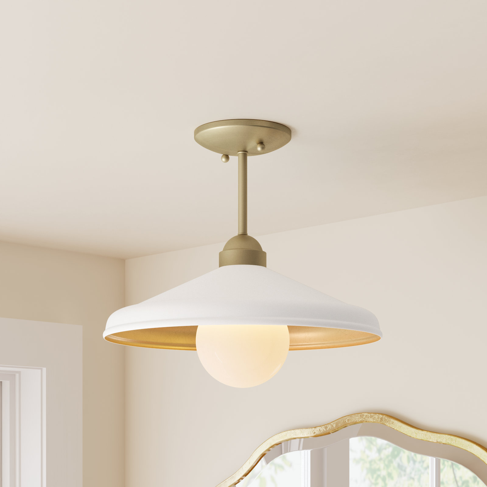 Delilah Single Light Metal Semi Flush Mount, White