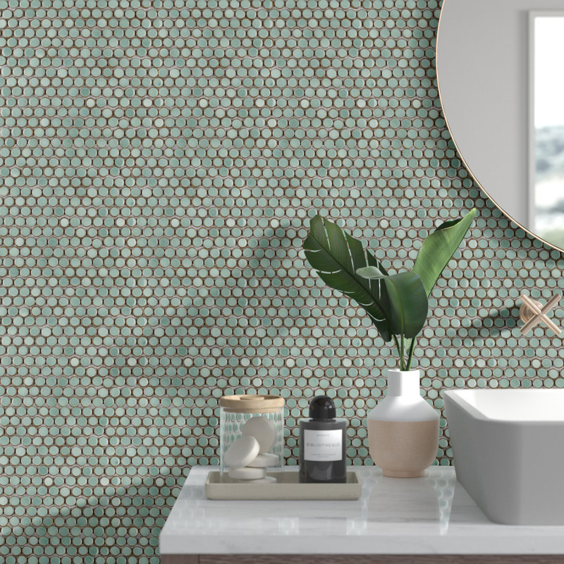 Carreau de mosaïque en porcelaine pour plancher et mur 11,77 po x 12,5 po Merola, Vert menthe