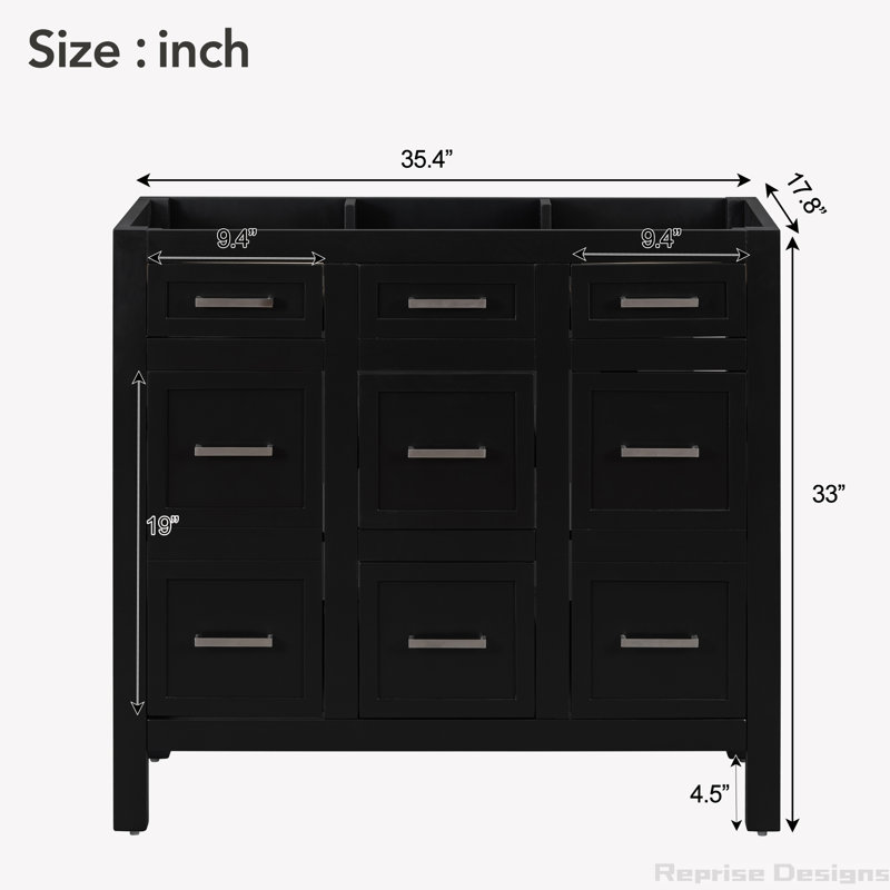 Base de meuble-lavabo simple 35,4 po seulement, Noir, Argent