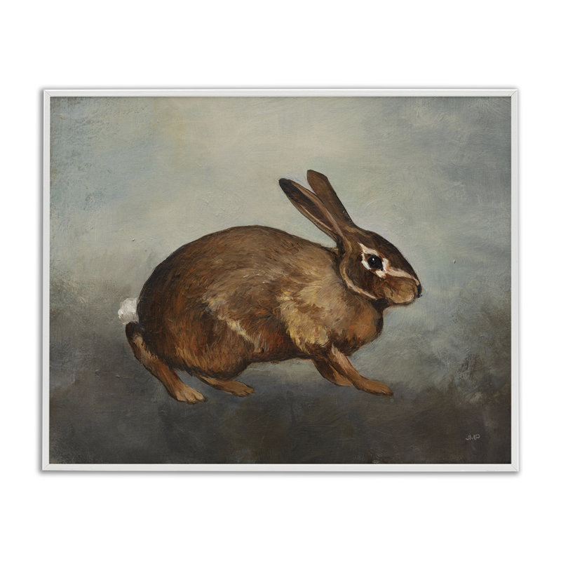Lapin brun sur fond gris, estampe numérique par Julia Purinton, Giclée encadrée noir minuit, H 11 po x l 14 po