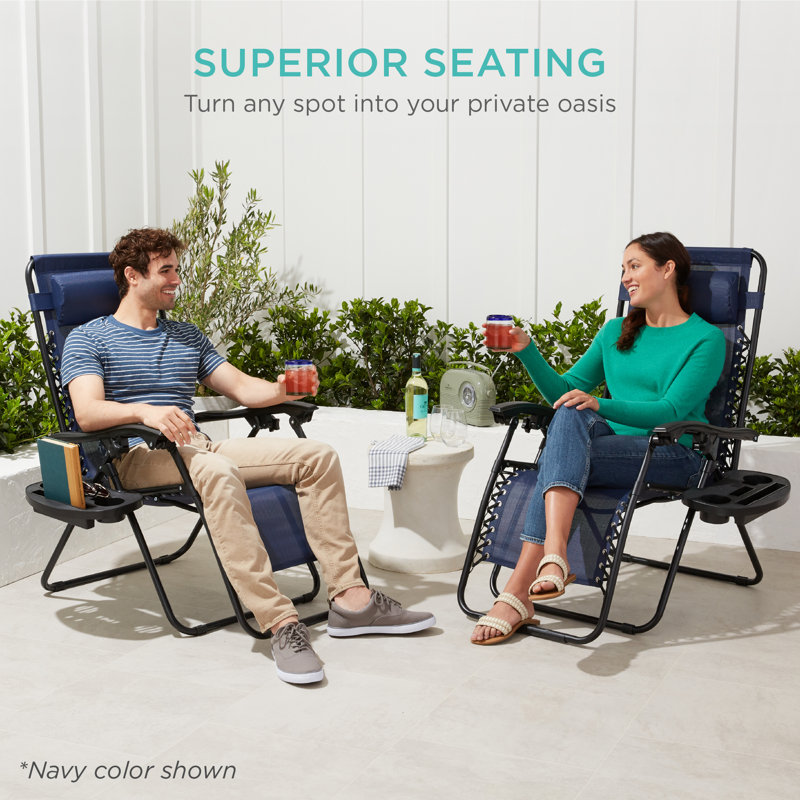 Nathen Zero Gravity Lounge Chair Recliners for Patio, Pool w/ Cup Holder Tray, Beige