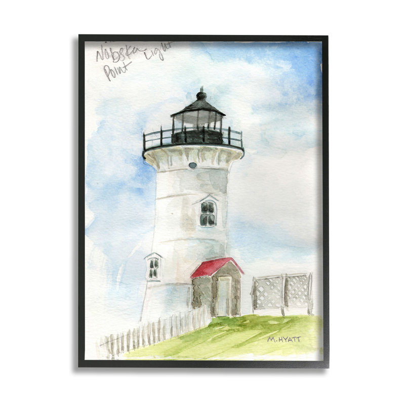 Architecture côtière du phare de Nobska Point, Giclée encadrée noir minuit, H 14 po x l 11 po