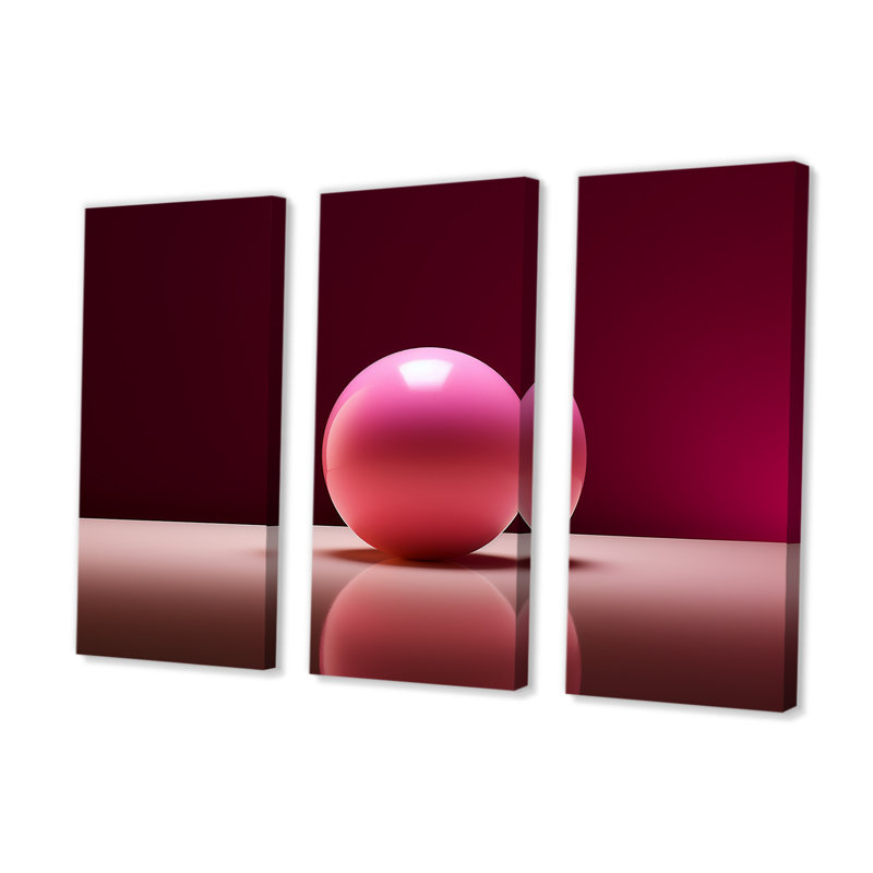 «Pink Rose Roll» - ensemble d'art mural sur toile Bowling, H 32 po x l 48 po