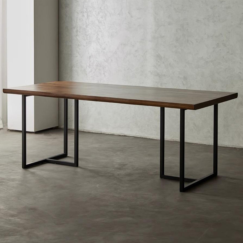 Brown Rectangular Solid with Carbon Steel Dining Table For Dining Room/Kitchen, 29.53"H x 78.74"L x 31.5"W
