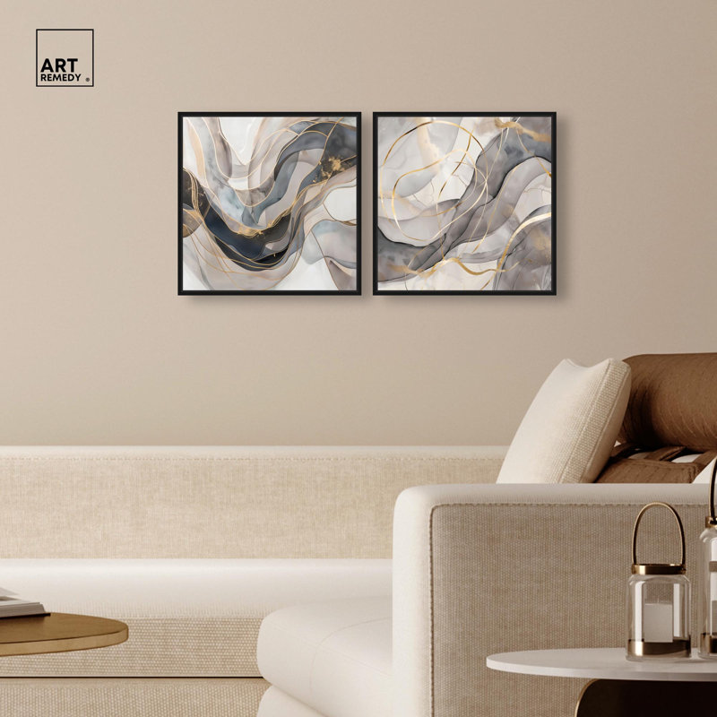 «Gleaming Horizons Duo», reproduction d'art sur toile par Art Remedy, cadre noir, 16 x 16, H 17 po x l 17 po, Structure noire