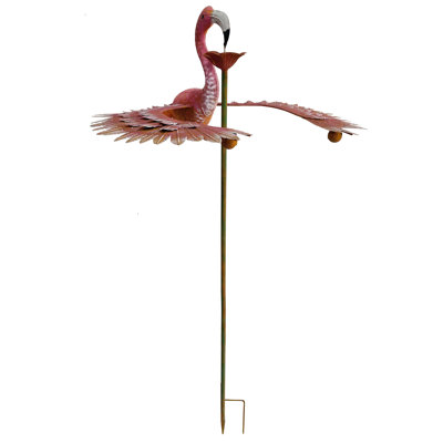 Metal Rustic Flamingo Floating Balancer Garden Stake