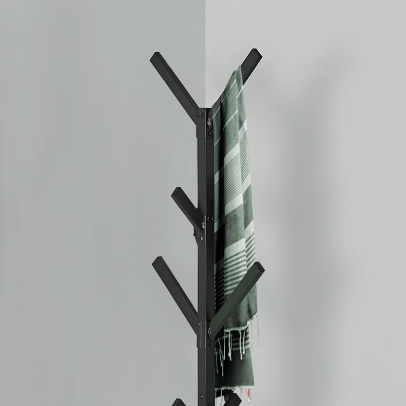 Portemanteau autoportant contemporain avec 8 crochets, idéal pour le vestibule et la chambre à coucher, conception moderne en métal noir