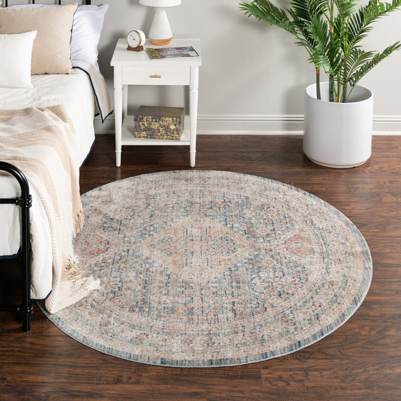 Tapis bleu / beige Araya, Rond 3 pi 3 po