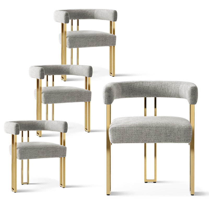 Set of 4 Chenille 18.3" Seat Height Upholstered Gold Dining Armchair, Gray