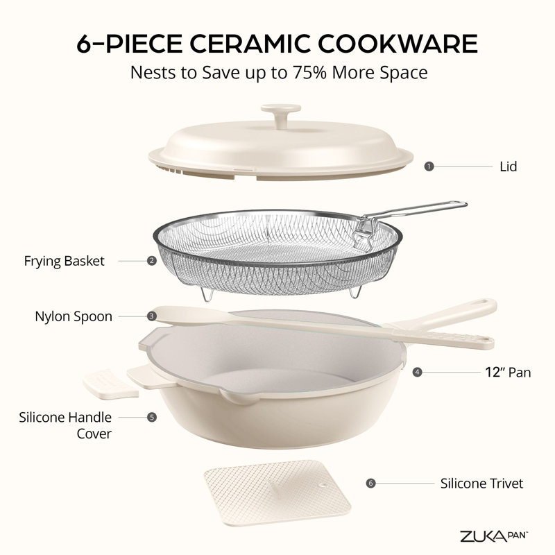 Poêle multifonctionnelle antiadhésive 12 po avec couvercle, cuillère en nylon et panier à vapeur Granitestone Zuka Everyday